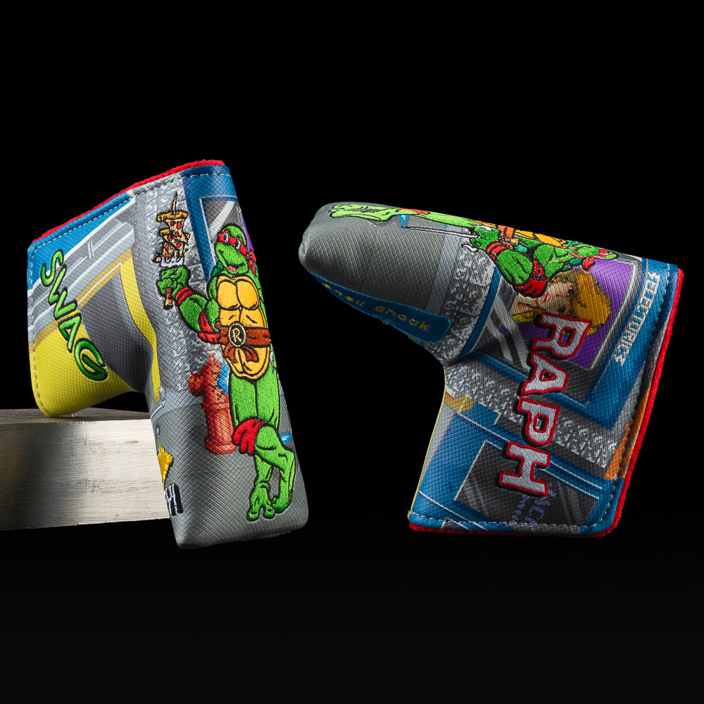 Randomly sold officially licensed TMNT blade golf headcovers featuring Leonardo, Donatello, Raphael, Michelangelo, April O’Neil, or a villain in video game style. Collect them all and win a free prize.