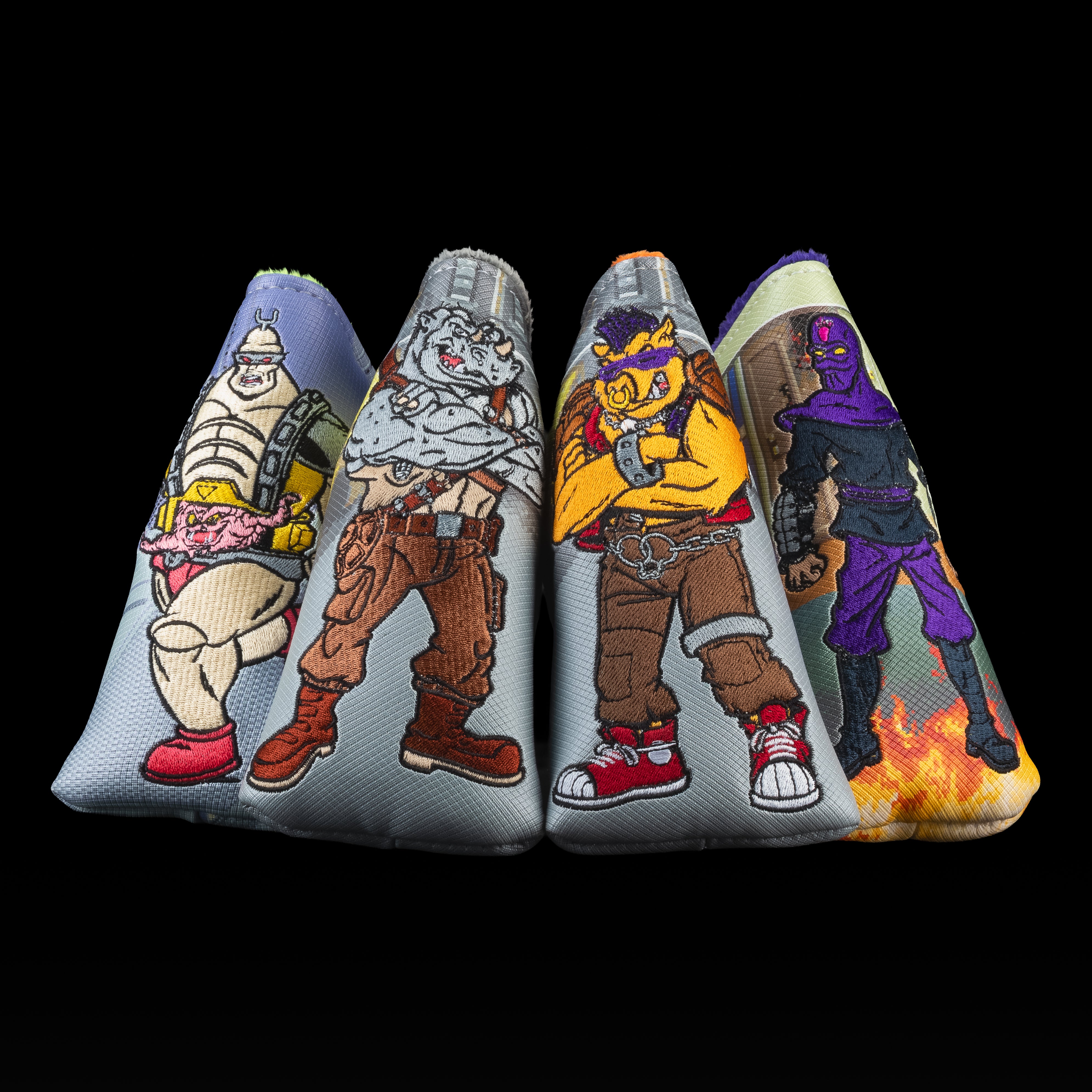 Randomly sold TMNT official blade golf headcovers featuring Krang, Rocksteady, Bebop, and Foot Clan in stitched detail.