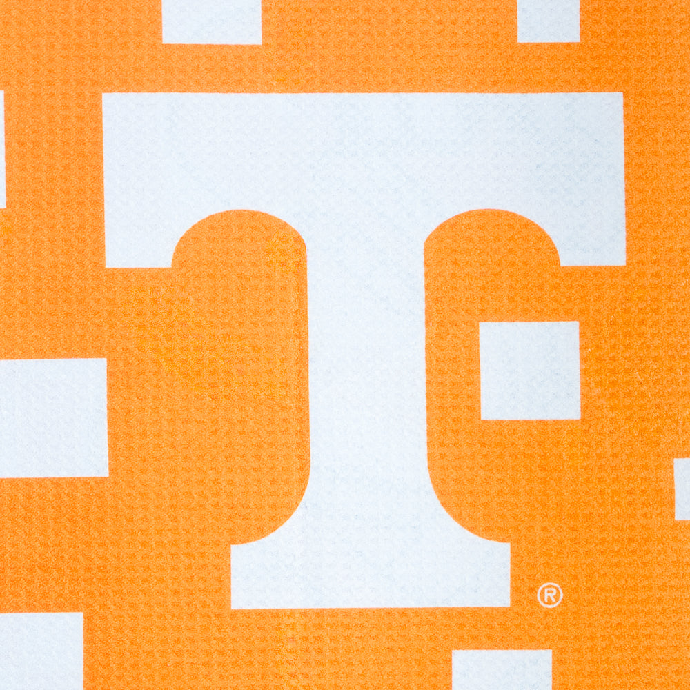 Orange Tennessee Volunteers golf towel with Power T logo, checkerboard pattern, and Smokey mascot graphic