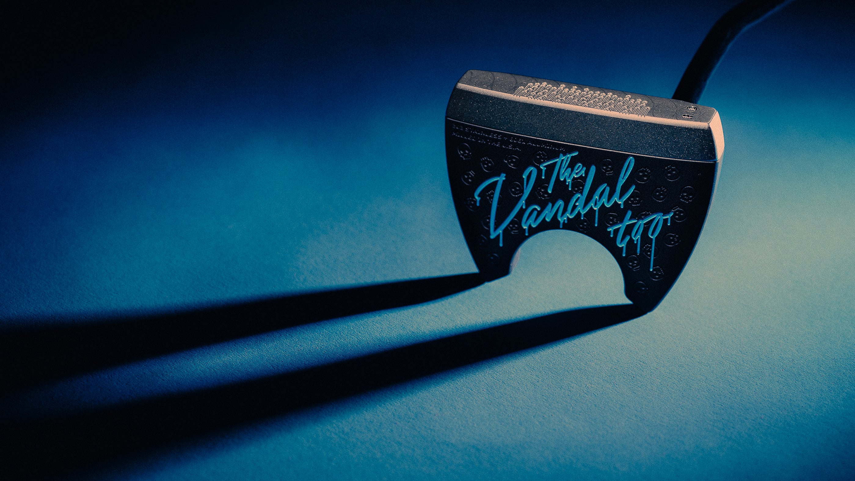 SWAG Golf The Vandal Too MOI style golf putter with fang backweight and dripping "The Vandal too" on the sole.