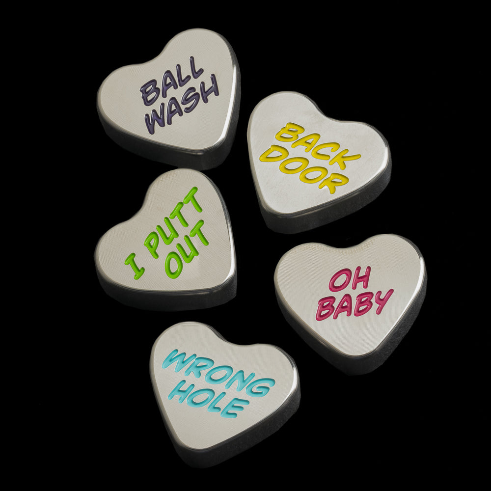 SWAG Golf Valentine's Day candy heart stainless steel golf ball marker.