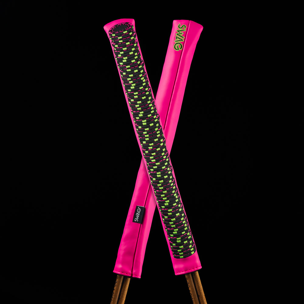 Chip Stack Alignment Sticks Cover in neon pink with stacked poker chip design and bold SWAG style.