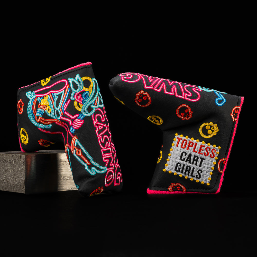 SWAG Casino Blade Putter golf headcover with neon casino design, bold colors, and SWAG vintage Vegas-style attitude.