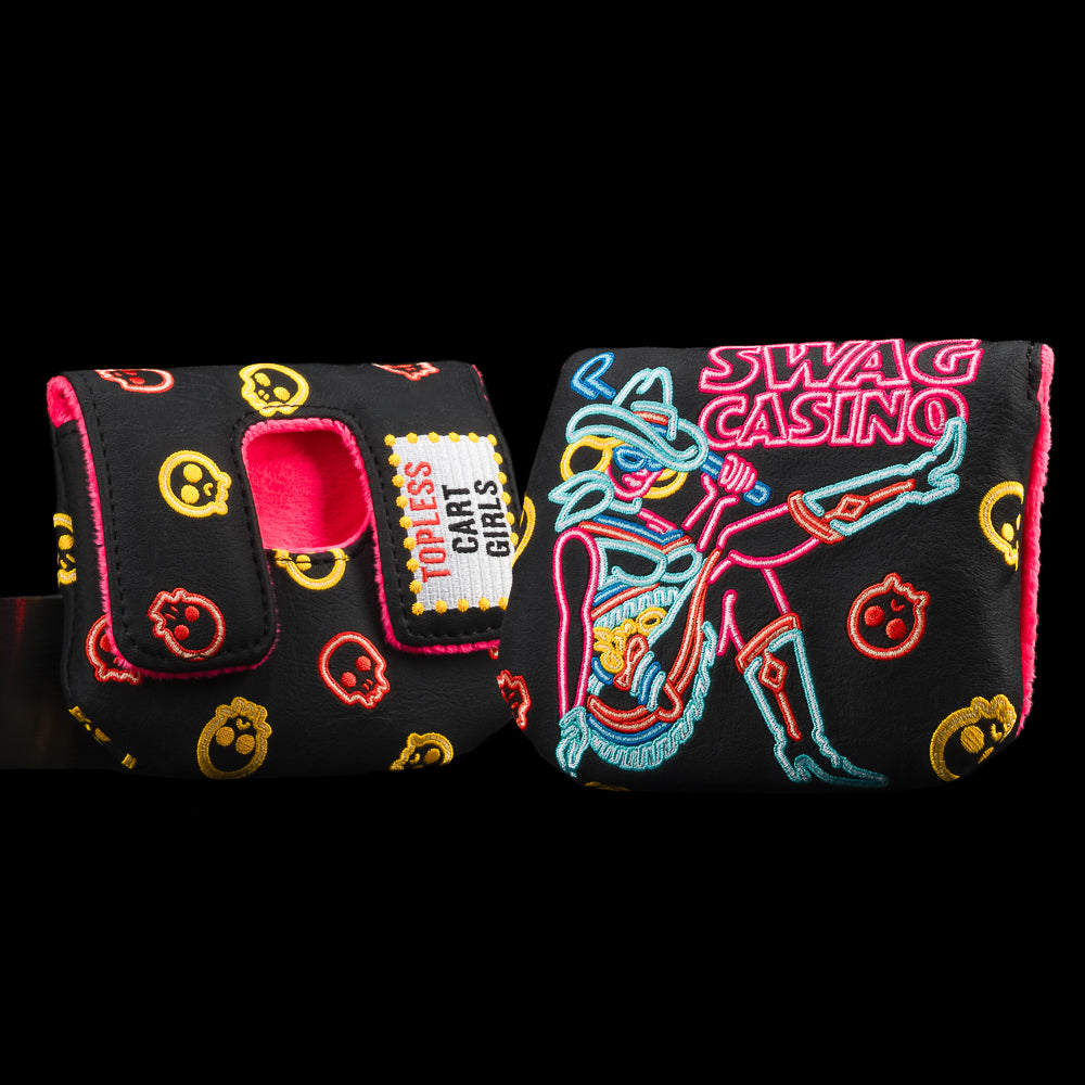 SWAG Casino Center Shaft Mallet Putter golf headcover with neon casino cowboy design and bold vintage Vegas SWAG style.