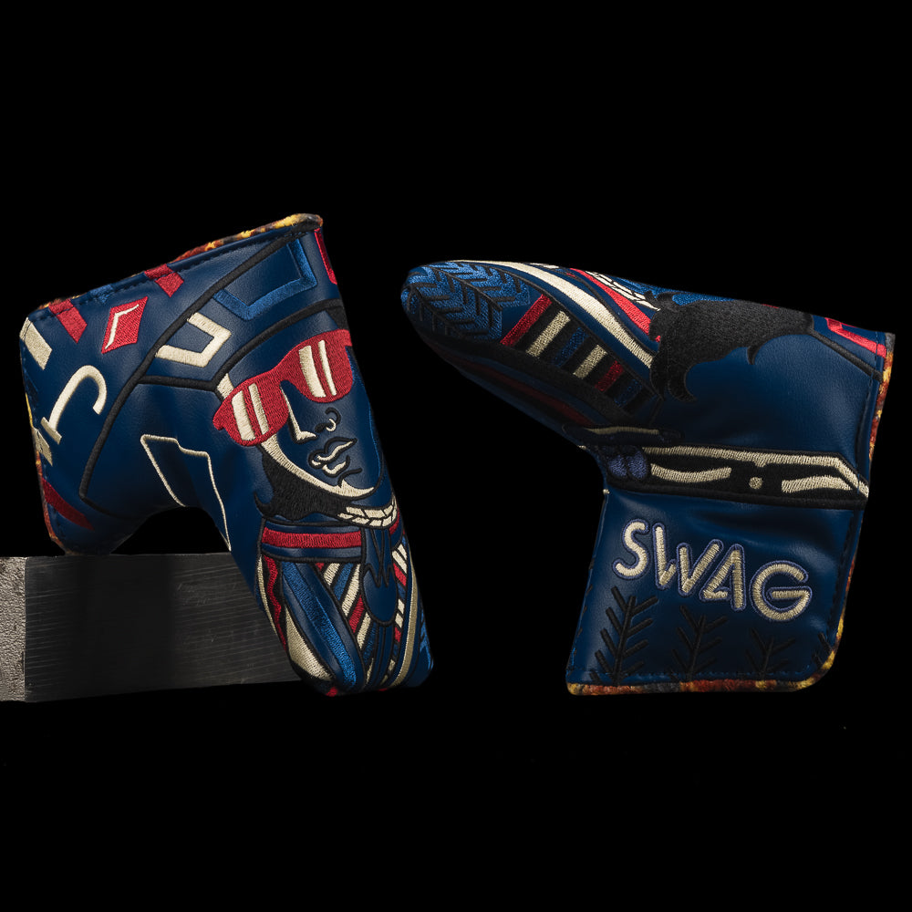 Vibin’ Vegas Jack Blade Putter golf headcover with navy Jack design, red sunglasses, and bold SWAG style.