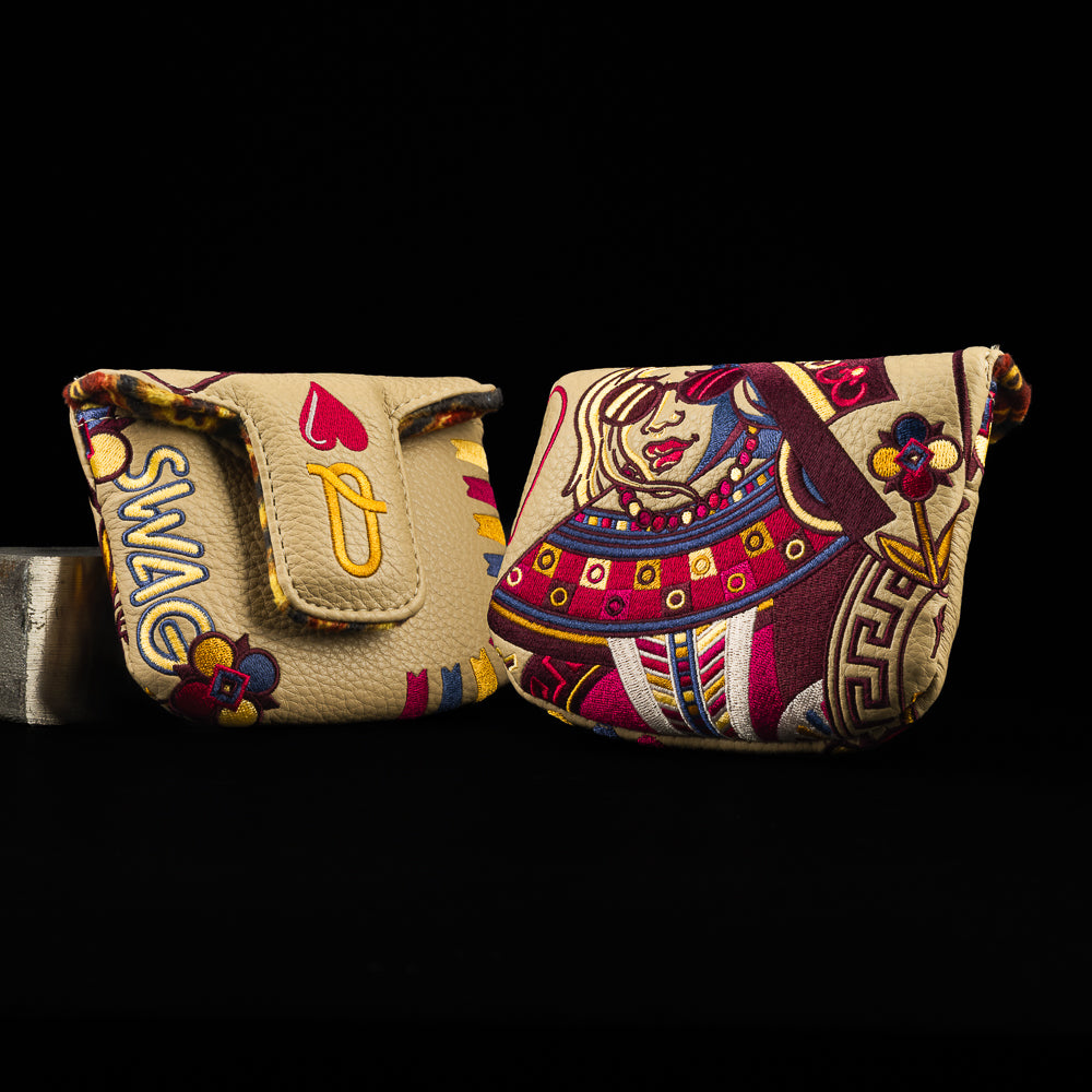 Vibin’ Vegas Queen Mallet Putter golf headcover featuring heart queen design with bold colors and SWAG style.