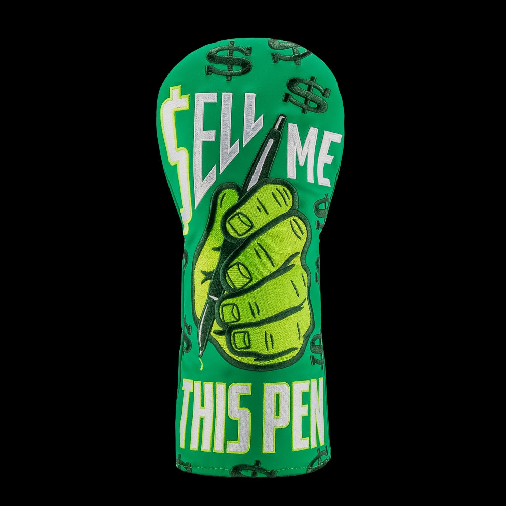 Rewind Golf x Wolf of Wall Street officially licensed Sell Me This Pen movie themed green driver golf headcover.
