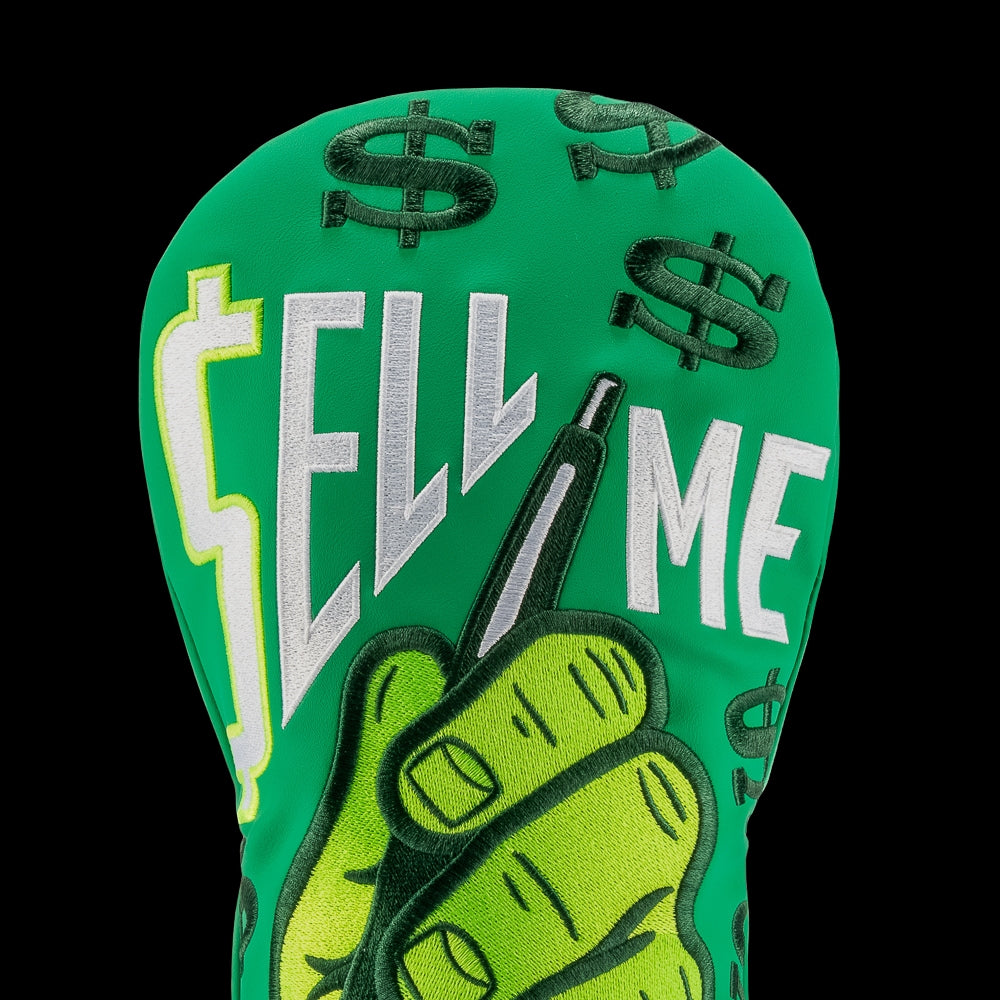 Rewind Golf x Wolf of Wall Street officially licensed Sell Me This Pen movie themed green driver golf headcover.