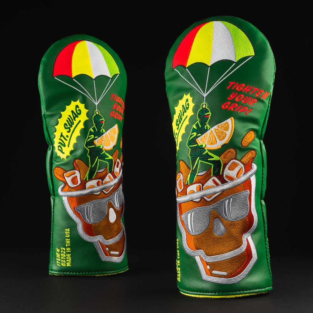 Parachuting Private Arnie Men green army men themed driver golf club head cover made in the USA.