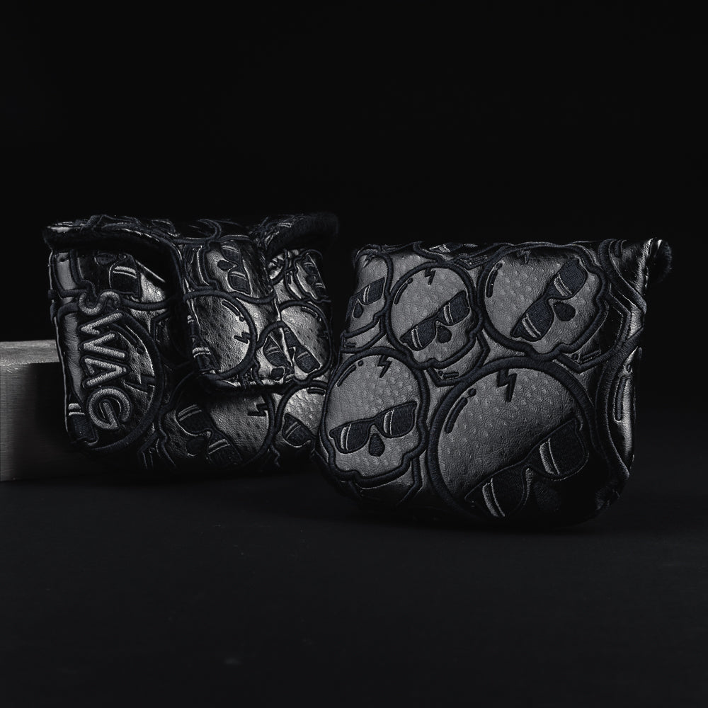 Black Swag skulls mallet golf putter head cover made in the USA.