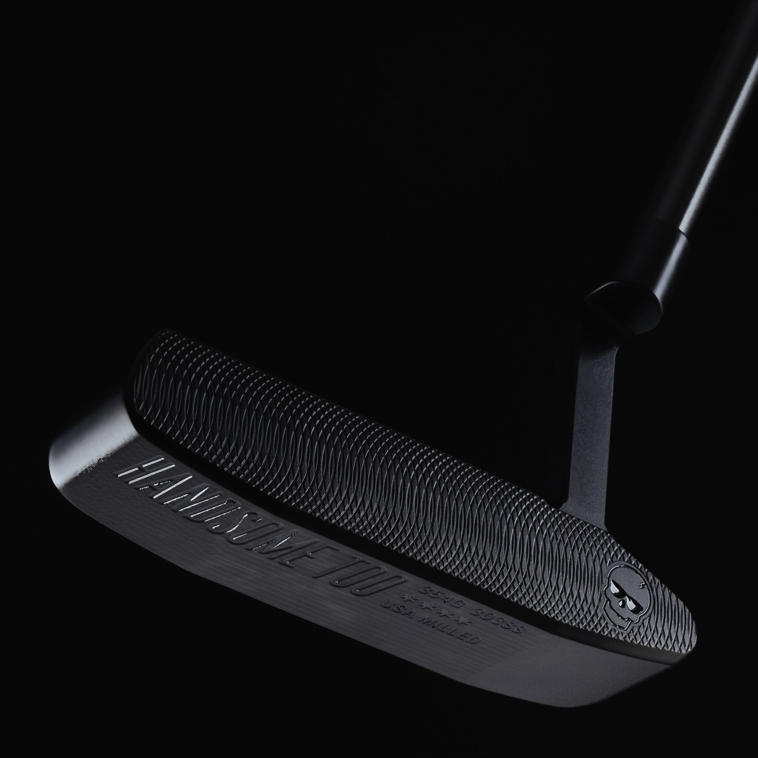 Handsome Too hand-finished stainless steel black golf putter made in the USA.