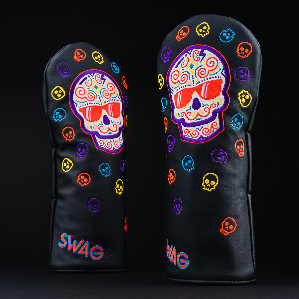Sugar skull black & purple NFT exclusive driver golf head cover made in the USA.