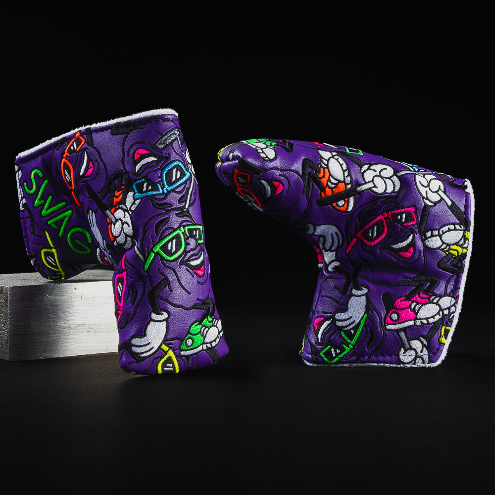 Swag Raisins special purple blade putter golf club head cover made in the USA.