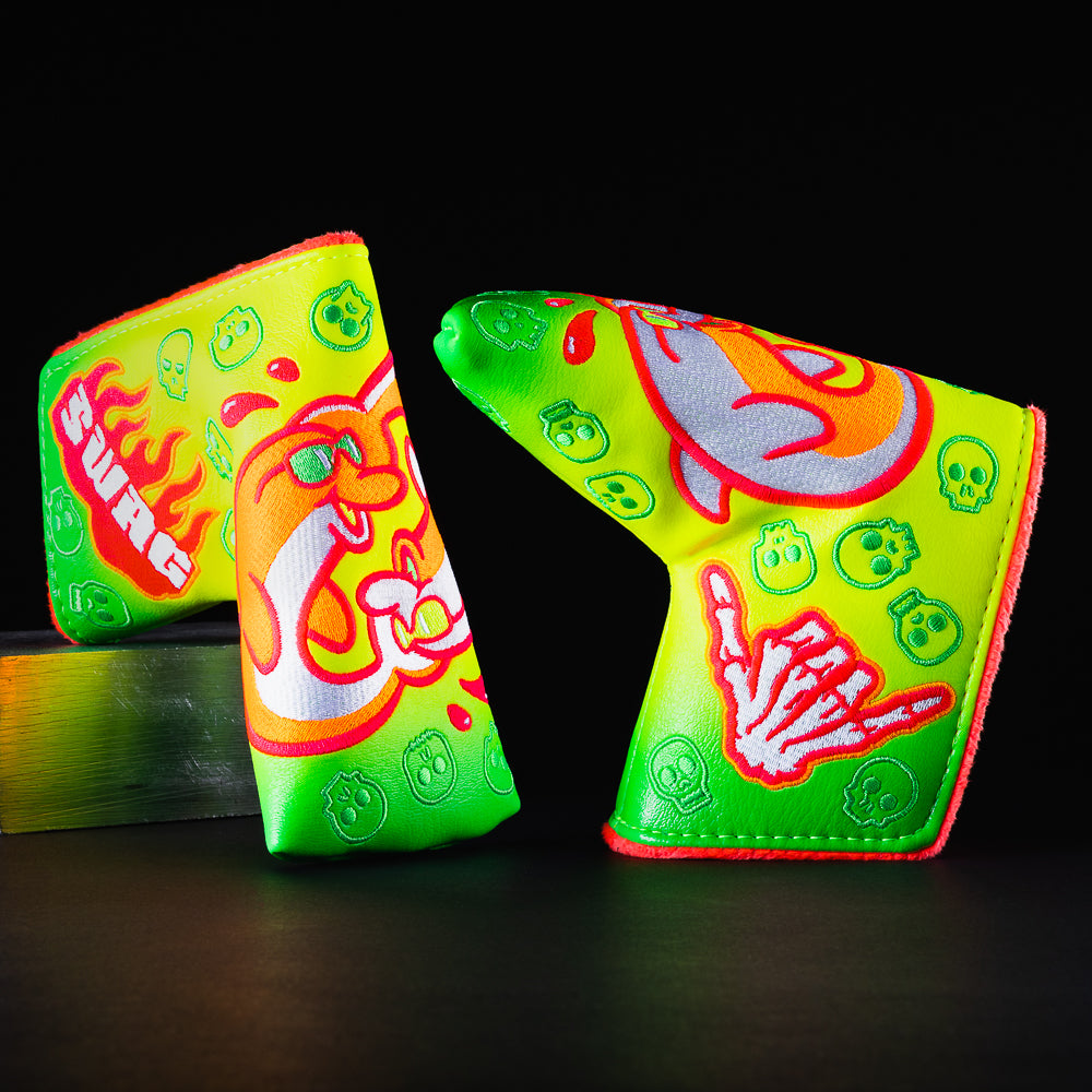 Hawaii flipper yellow and green dolphin blade putter golf club headcover made in the USA.