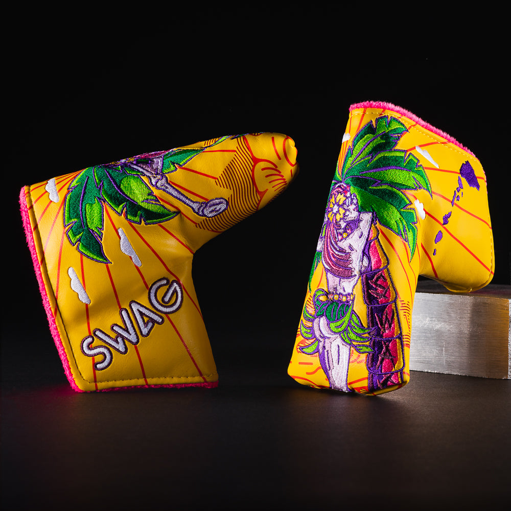 Hula Girl yellow blade putter golf club head cover made in the USA.