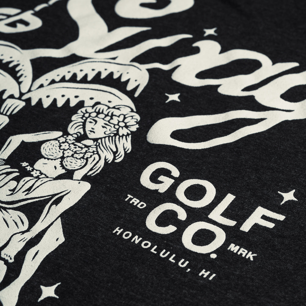 Swag Golf black short sleeve t-shirt with hula girl and skull graphics.