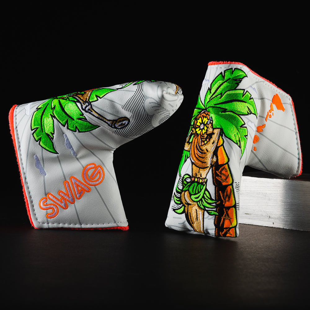 Hula girl special themed white blade putter golf club head cover made in the USA.