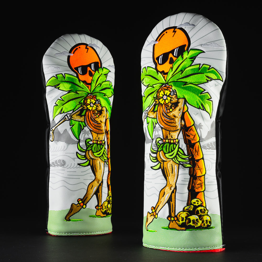 Hula girl special themed white driver golf club head cover made in the USA.