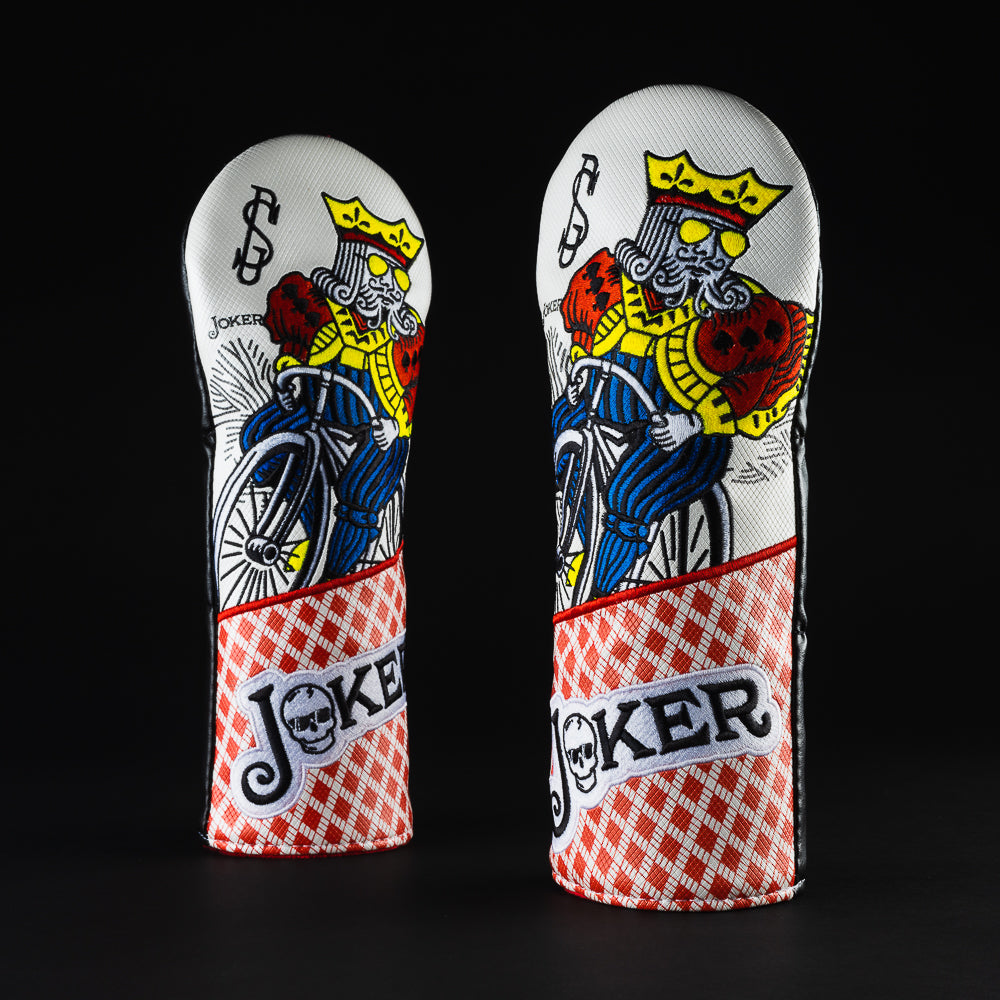 Joker bicycle King white and red fairway wood golf club head cover made in the USA.