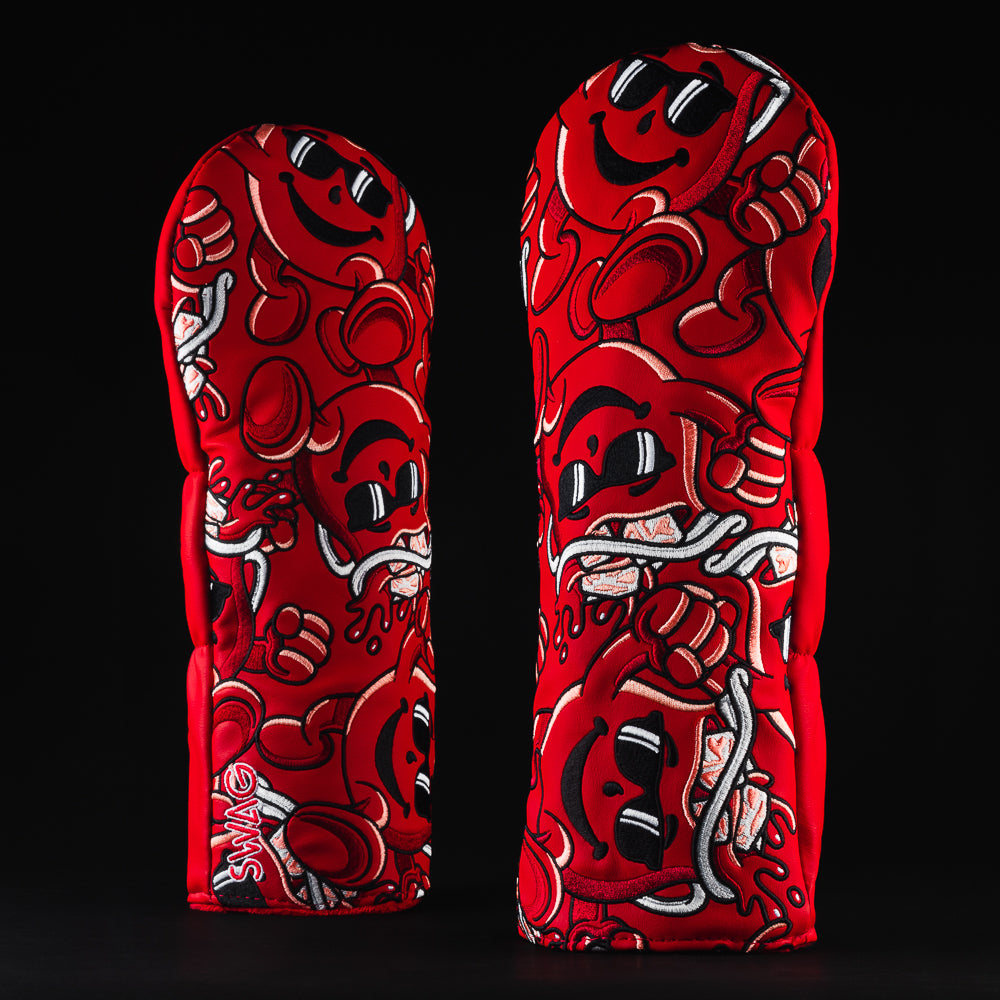 Officially licensed Kool-Aid Cherry red driver golf club head cover made in the USA.