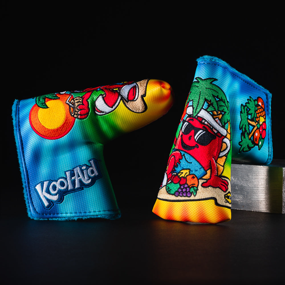 Officially licensed Kool-Aid Tropical Punch themed blade putter golf club head cover made in the USA.