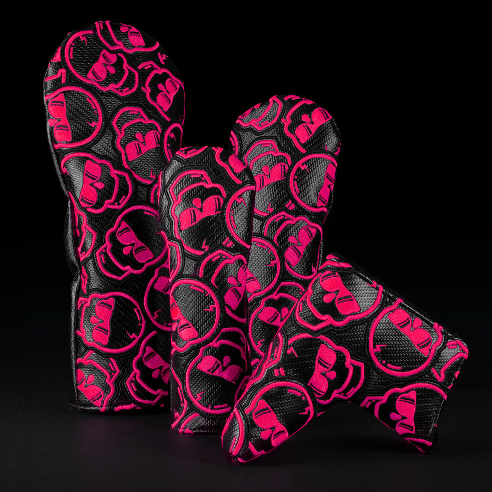 Carbon Fiber & Neon Pink Stacked Skulls Cover Set