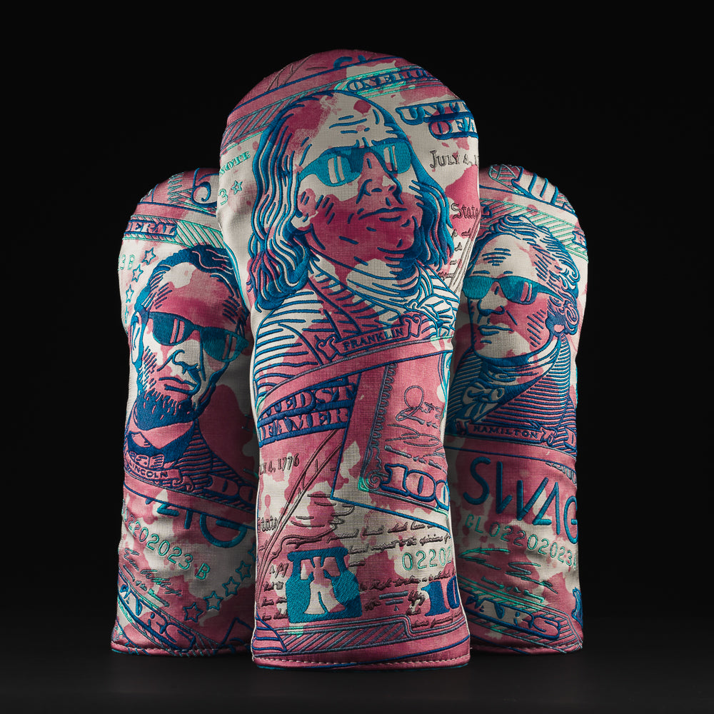 Almighty dollar inked woods driver, fairway and hybrids head covers set. Designed and made in the USA.