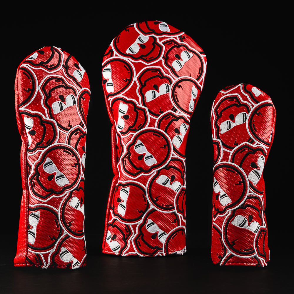 Red Carbon Stacked Skulls Wood Cover Set