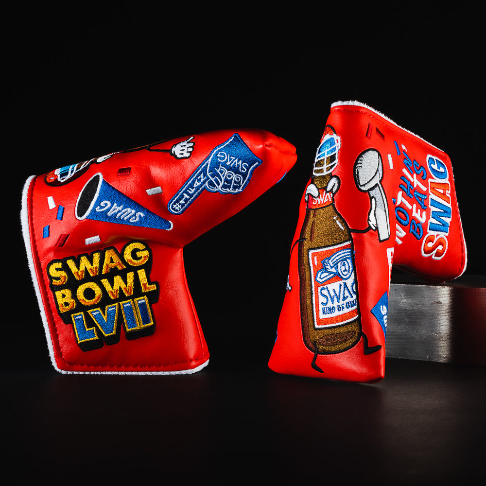 Swag Bowl LVII red football themed blade golf putter head cover made in the USA.