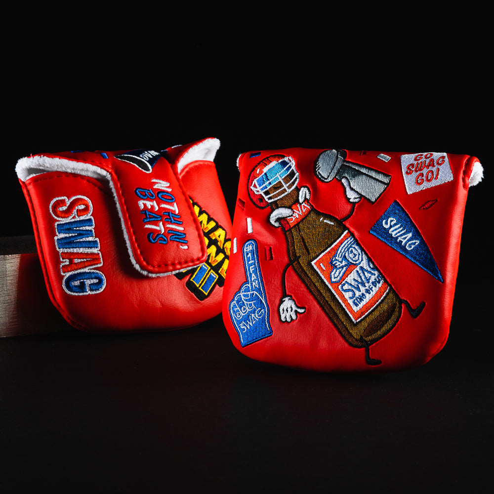 Swag Bowl LVII red football themed mallet putter golf club head cover made in the USA.