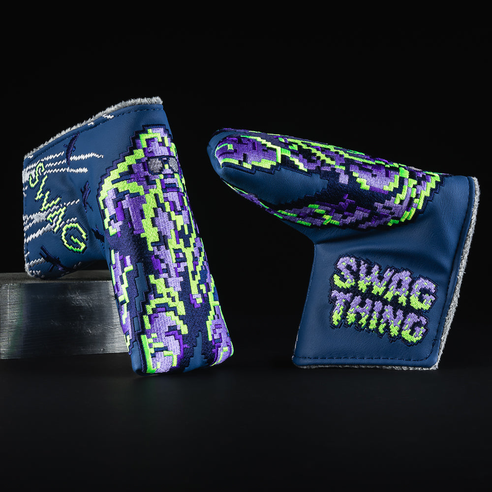 Swag Thing blue 8-bit blade putter golf club head cover made in the USA.