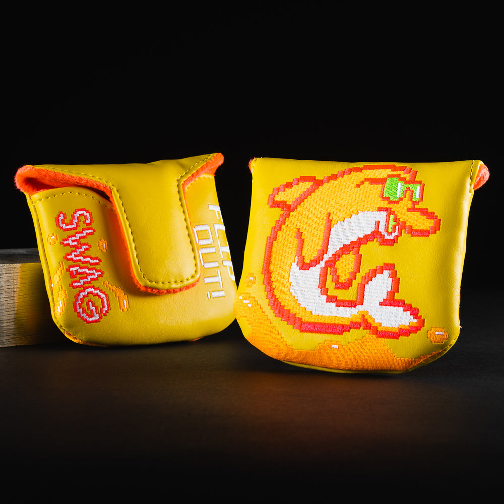 Swagmas yellow Flipper 8-bit mallet golf club head cover made in the USA.