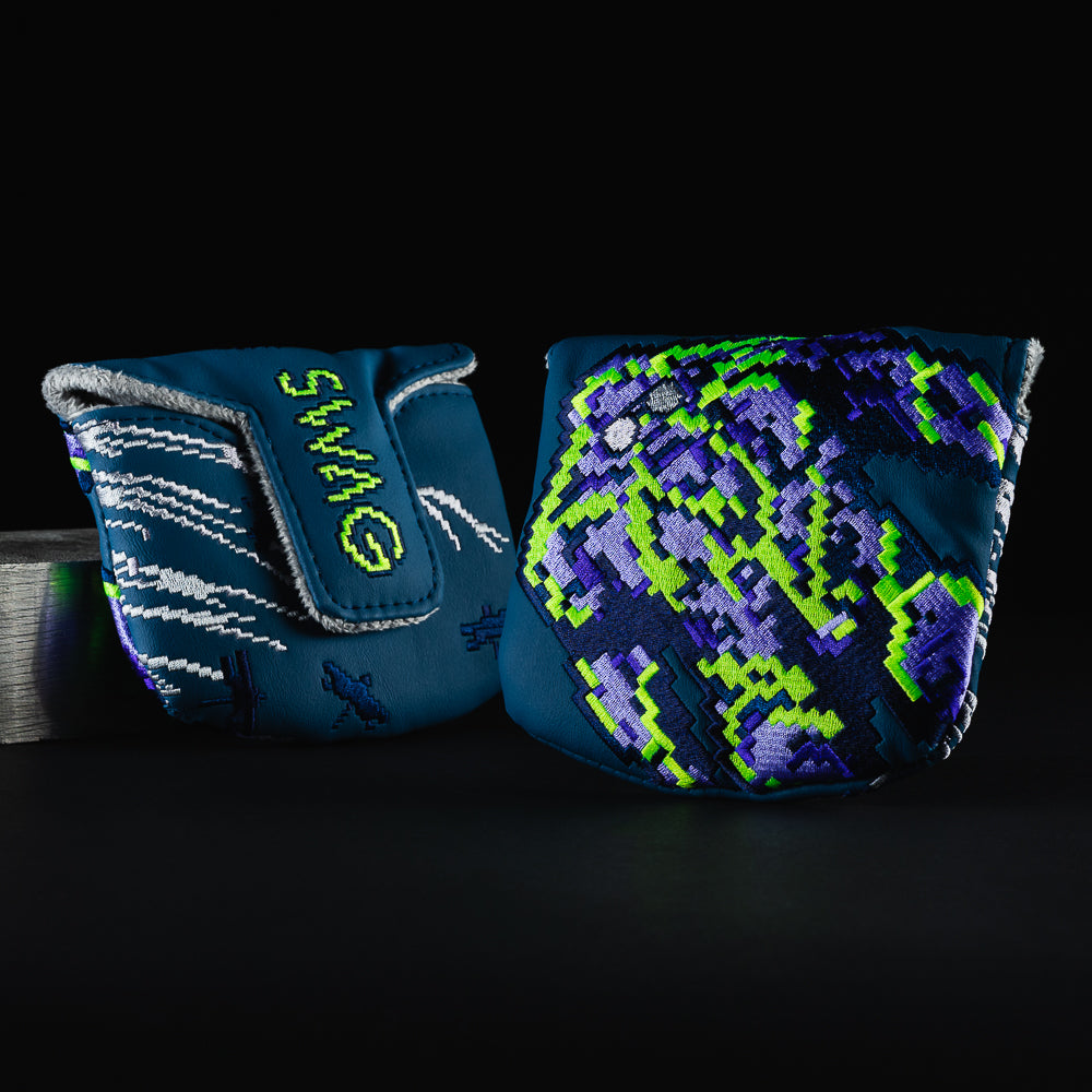 Swag Thing blue 8-bit mallet putter golf club head cover made in the USA.