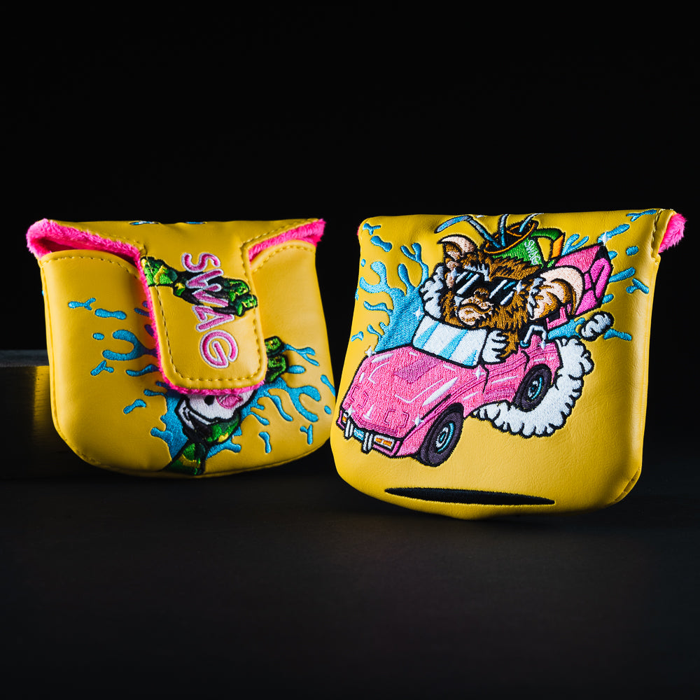Gizmo whippin yellow mallet putter golf club headcover made in the USA.