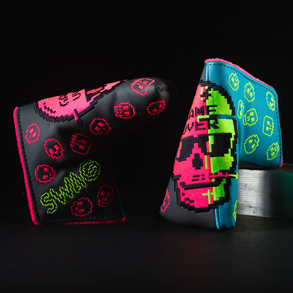 Swagmas glitched game over blade golf putter head cover made in the USA.