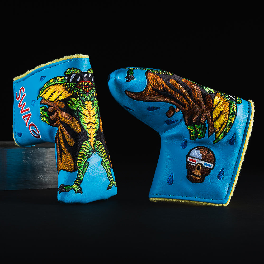 Gremlins flasher blue blade golf club head cover made in the USA.