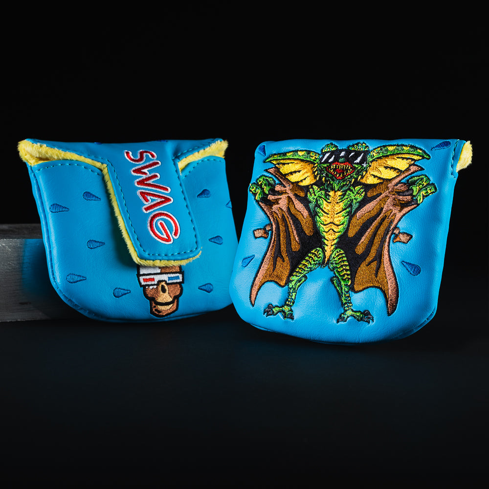 Gremlins flasher blue mallet golf club head cover made in the USA.