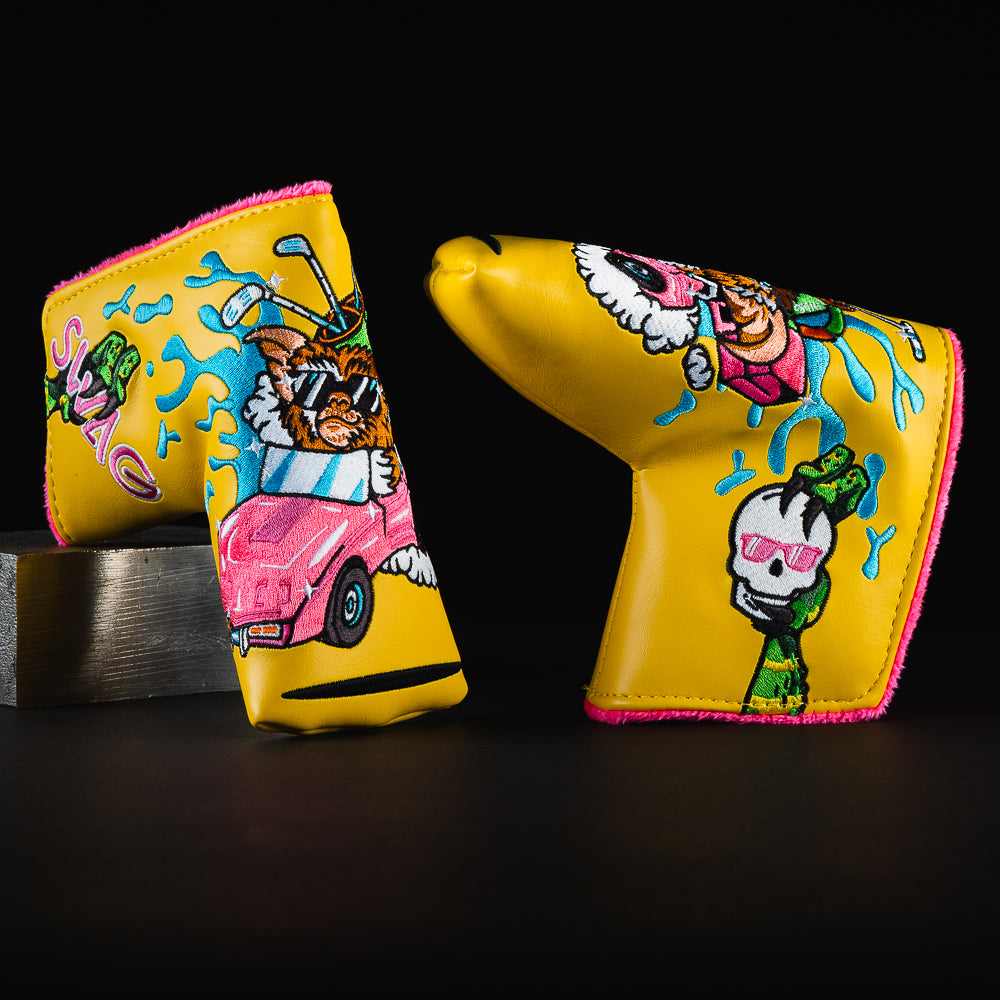 Yellow Swagmas Gremlins Gizmo whippin blade putter golf club head cover made in the USA.