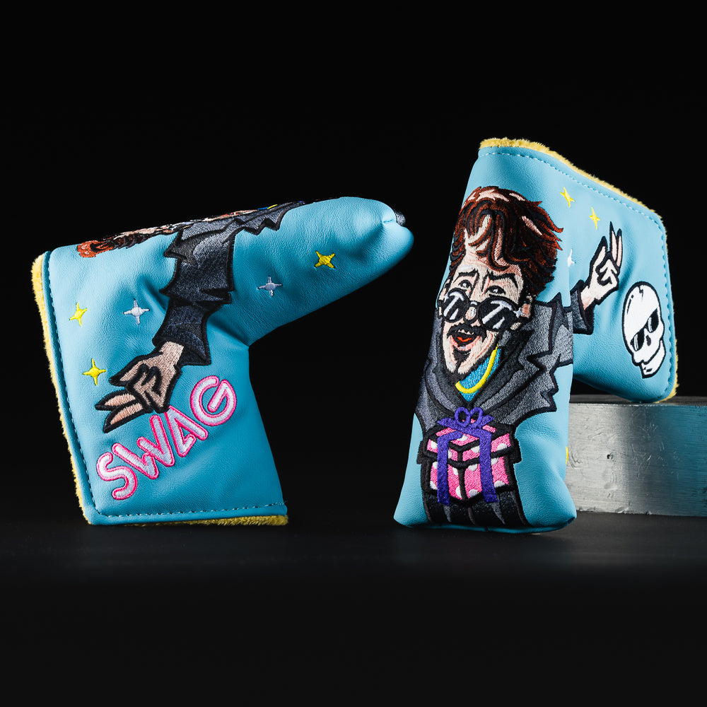 It's in a box SNL themed blue blade putter golf club head cover made in the USA.