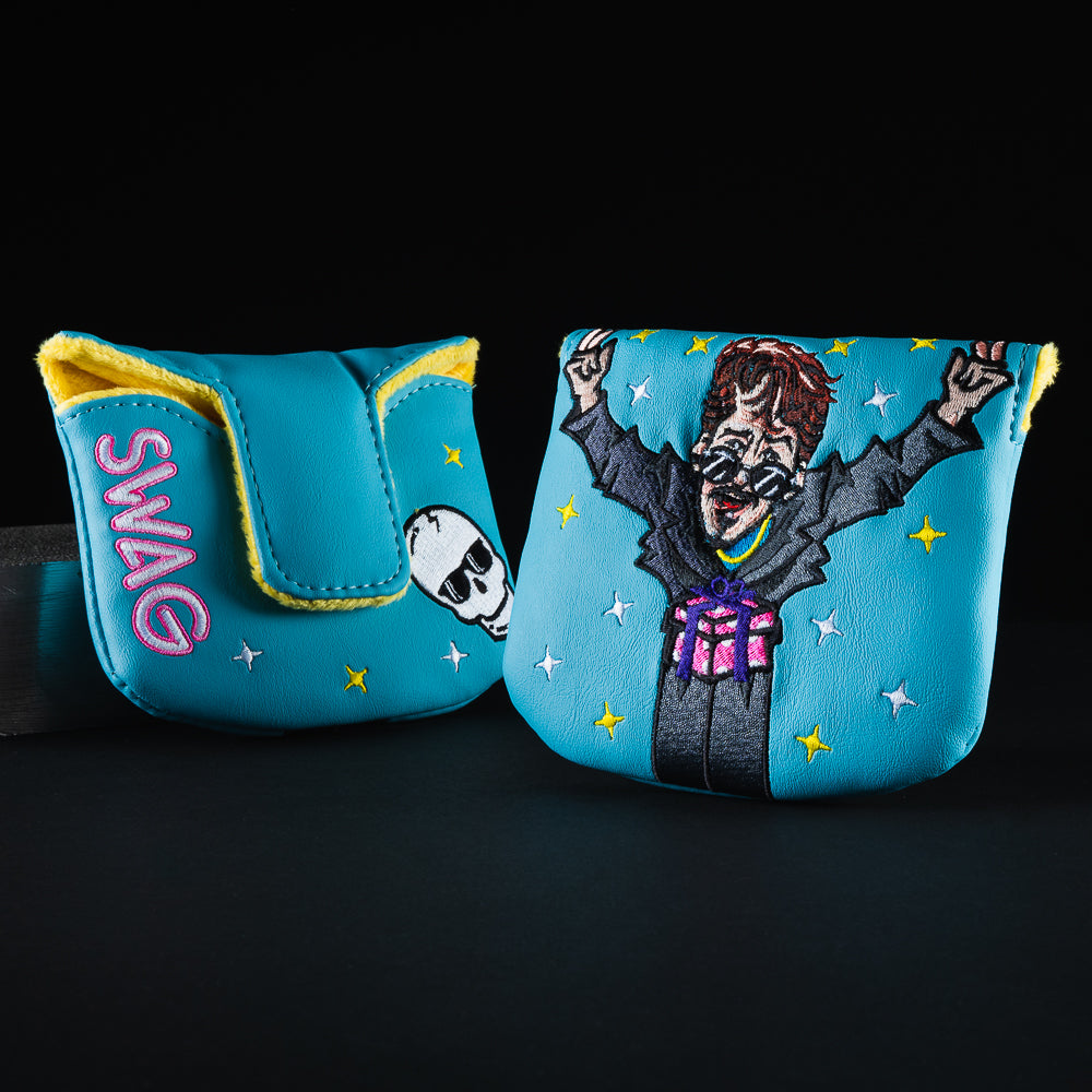 It's in a box blue mallet putter golf club head cover made in the USA.