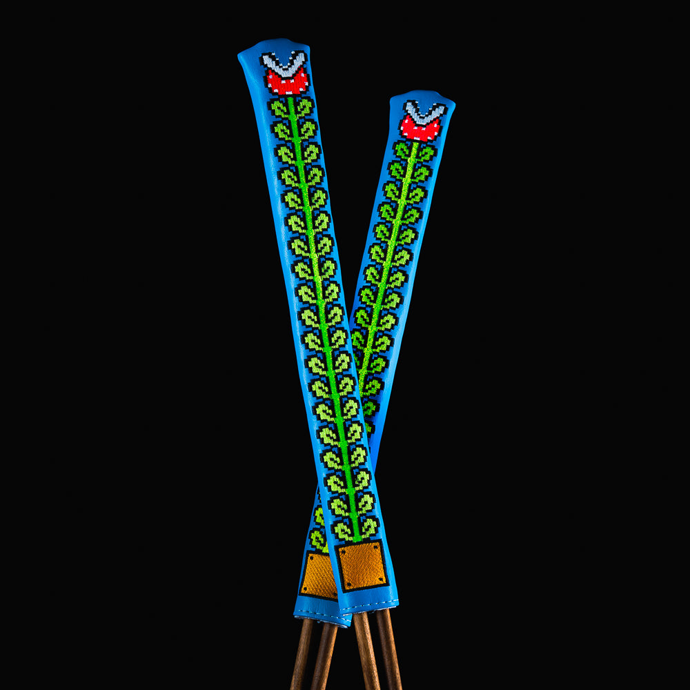 Piranha plant blue alignment stick cover designed and manufactured in the USA.