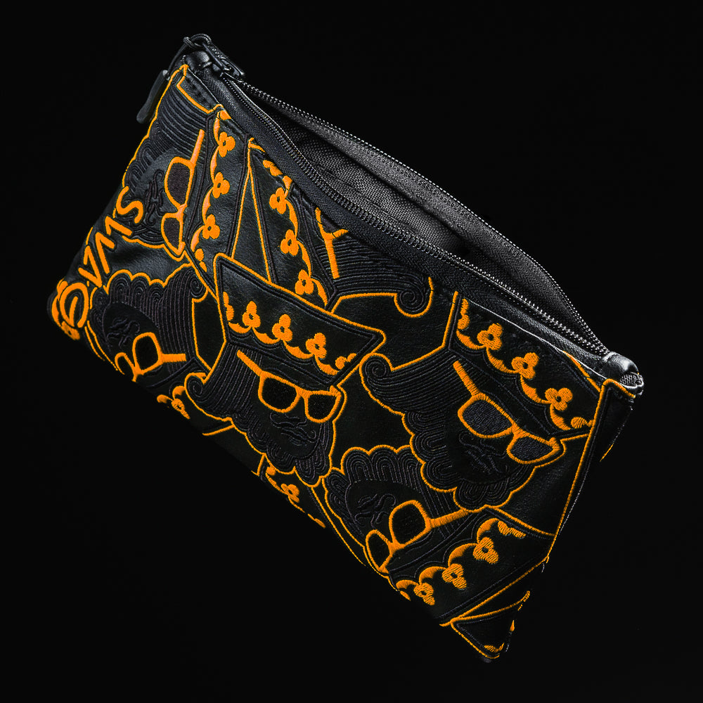 Swagmas stacked king black valuables pouch with neon orange accents.