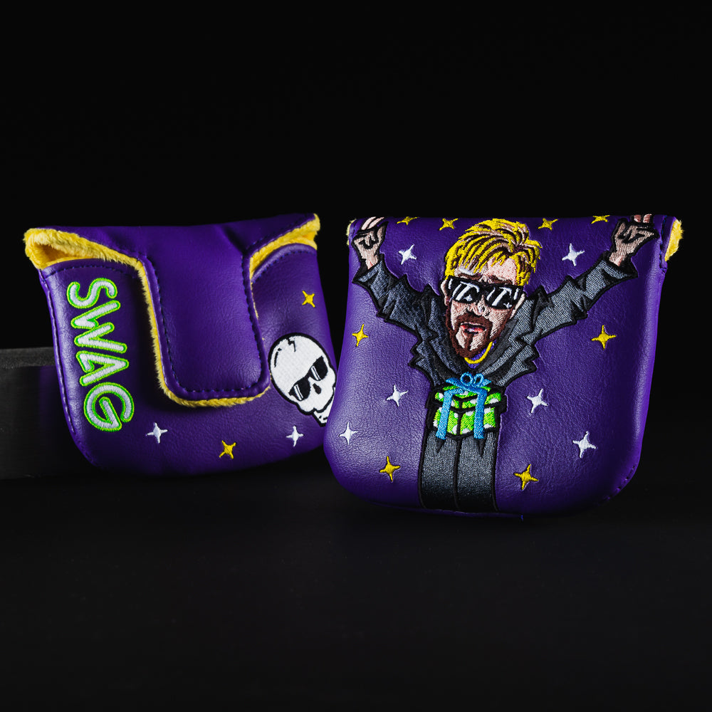 Take a look inside purple mallet putter golf club head cover made in the USA.