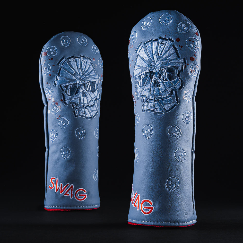 Yippee Ki Yay grey skull fairway wood driver golf club head cover made in the USA.