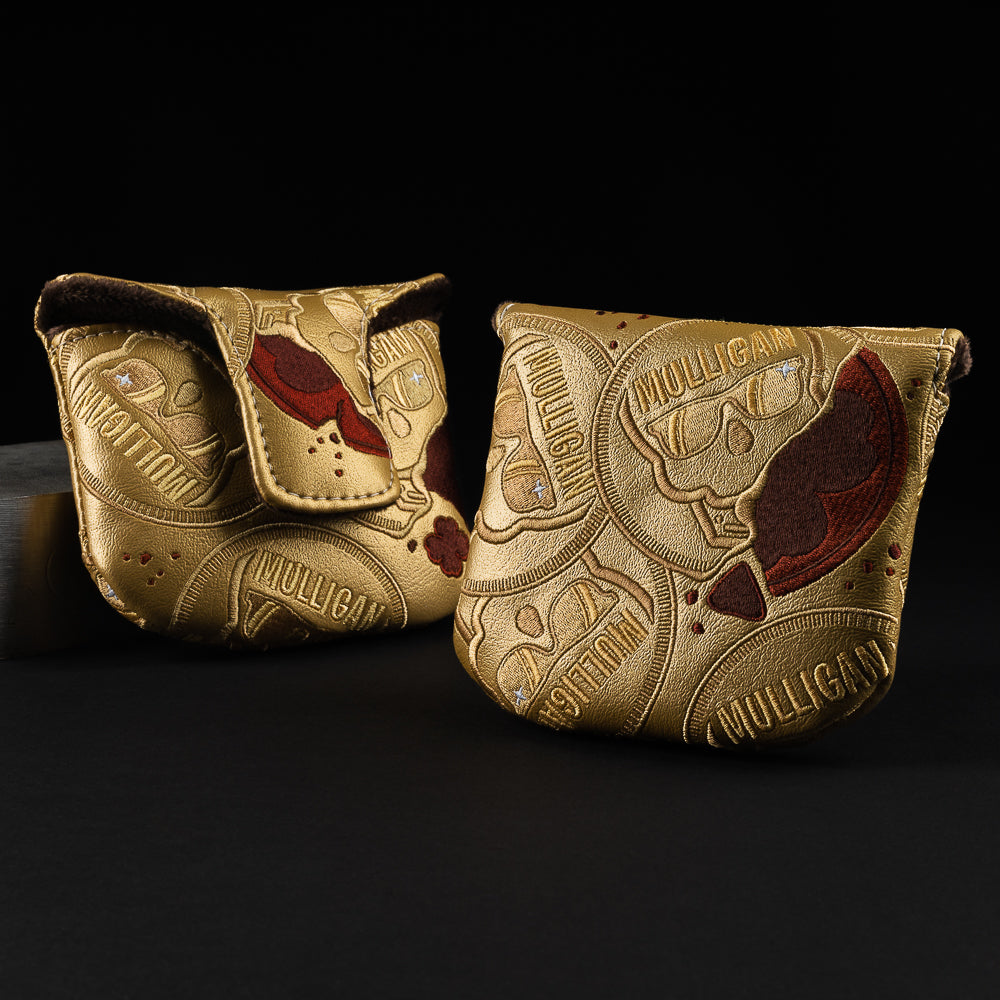 St. Patrick's Day gold coin themed mallet putter golf club head cover made in the USA.