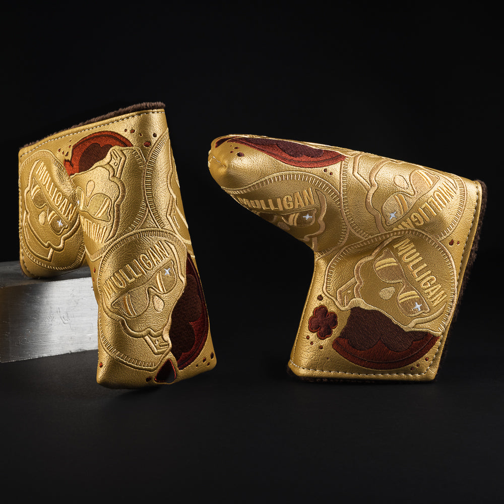 St. Patrick's Day gold coin themed blade putter golf club head cover made in the USA.