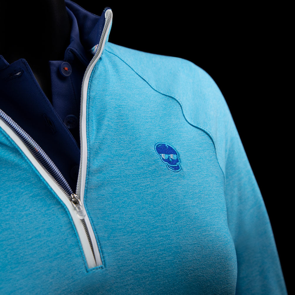 Women's Aqua Navy Skull 1/4 Zip Pullover