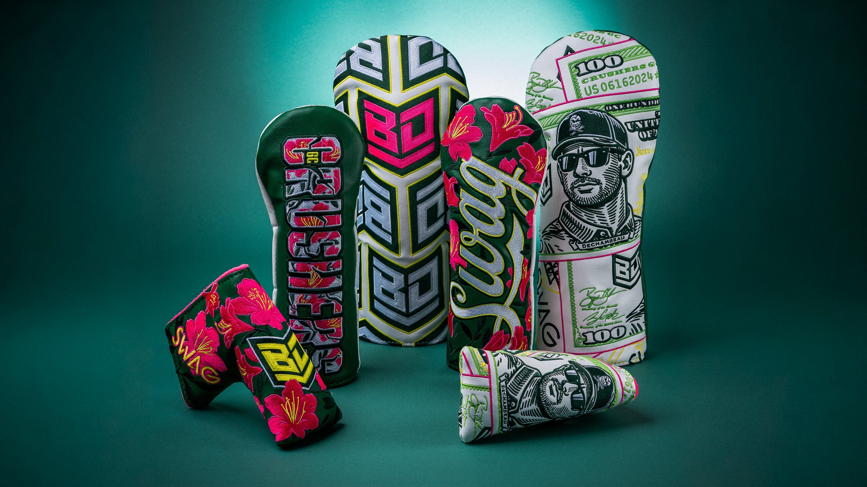 Bryson DeChambeau x SWAG Golf Power Meets Precision headcover collection. Pre-order for a limited time only.