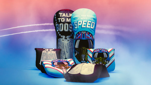 Rewind Golf x Top Gun official golf headcover collection featuring classic moments from the movie.