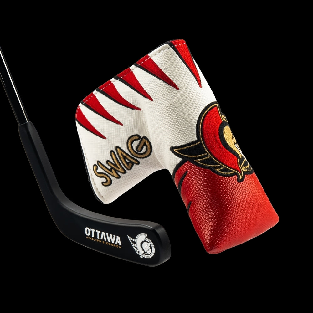 Ottawa Senators hockey stick putter with red jersey headcover.